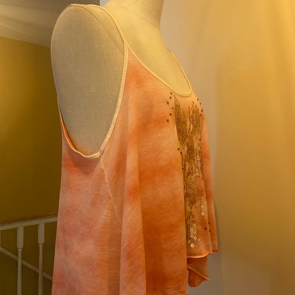 🌟 Just in 🌟 Decree Orange/peach coral 🪸 Sequin Handkerchief Hem Cami tie dyed - Picture 3 of 10
